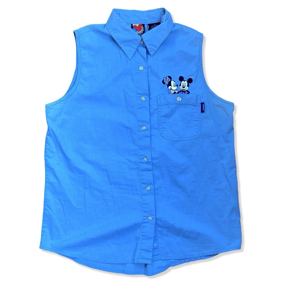 Vintage 90s Mickey Unlimited Jerry Leigh Mickey Minnie Sleeveless Shirt M Blue
